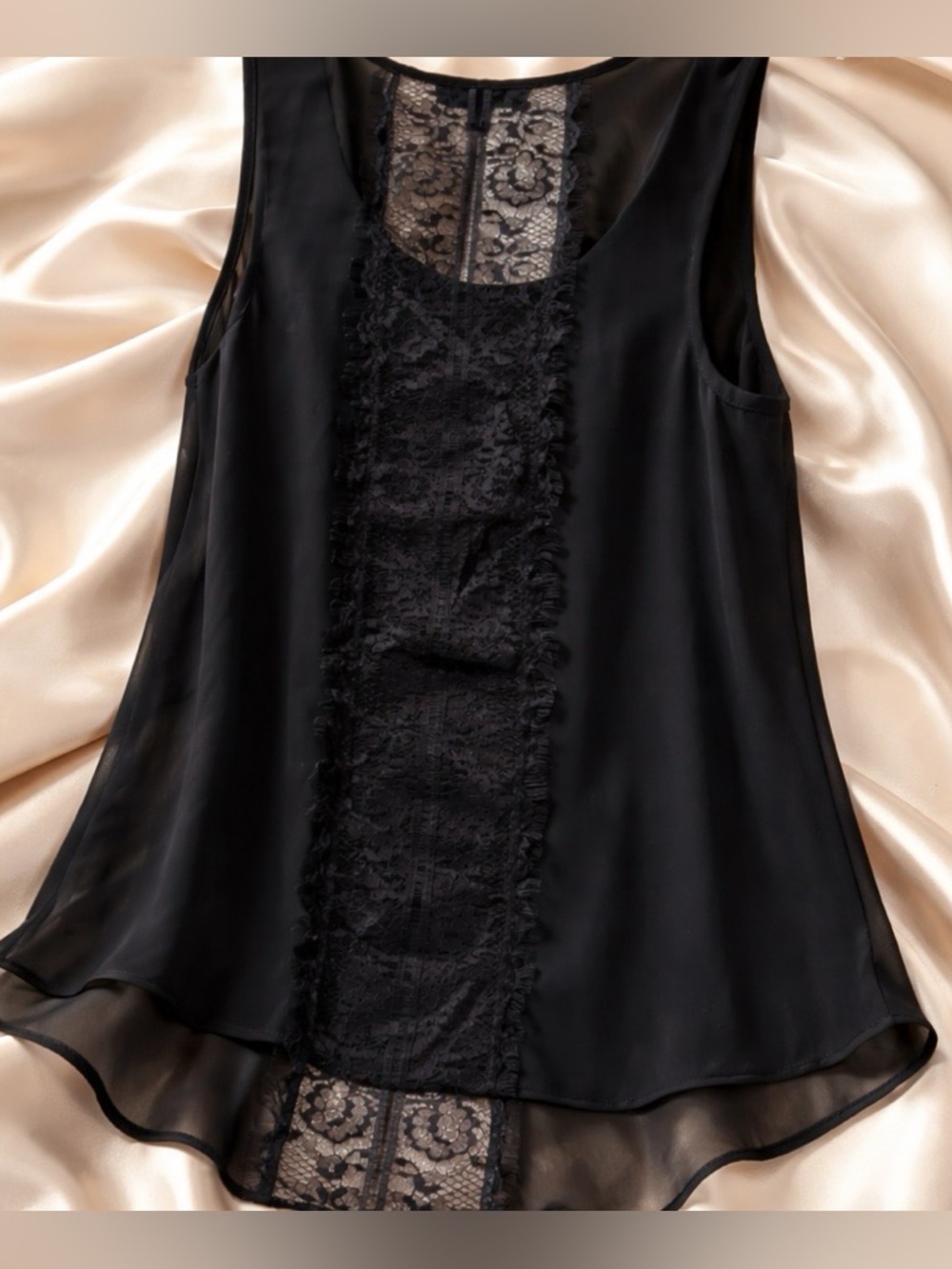 Topshop Black Chiffon Tank with Lace Back Detail